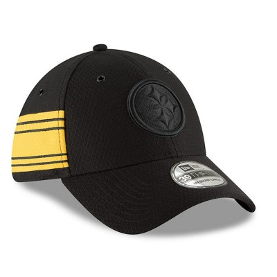 Men's Pittsburgh Steelers New Era Black 2018 NFL Sideline Color Rush Official 39THIRTY Flex Hat 3062621
